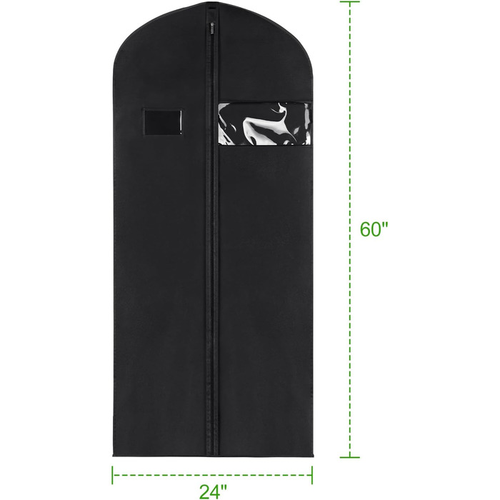 KEEGH Набір з 10 чохлів для костюмів і суконь, чорні, 60x152 см, нетканий матеріал, захисні чохли для одягу, весільних та вечірніх суконь, дорожні чохли для транспортування, 152 см