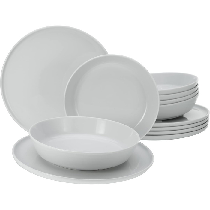 CreaTable Серія Chef Collection: 18-частинний набір посуду для 6 осіб, кавовий сервіз з порцеляни, придатний для миття в посудомийній машині та використання в мікрохвильовій печі, Made in Europe (12-частинний сервіз, білий)