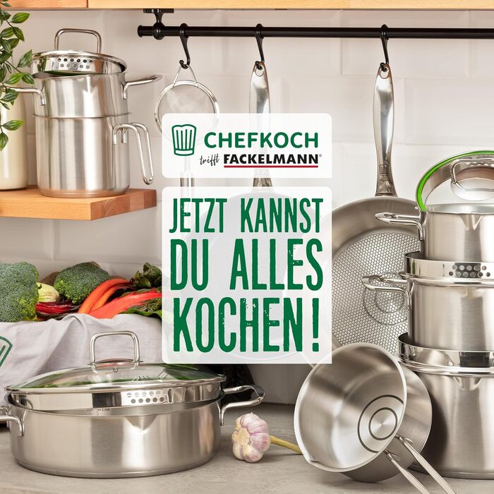 Набір сковорідок Fackelmann Chefkoch München зі сталі (28 см та 24 см з кришкою), для індукційних плит, підходять для посудомийки