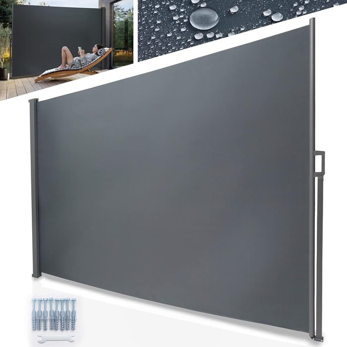 ONBEST розсувна бічна маркіза 180x300 см – захист від вітру, сонця та сторонніх поглядів для тераси, балкона та саду