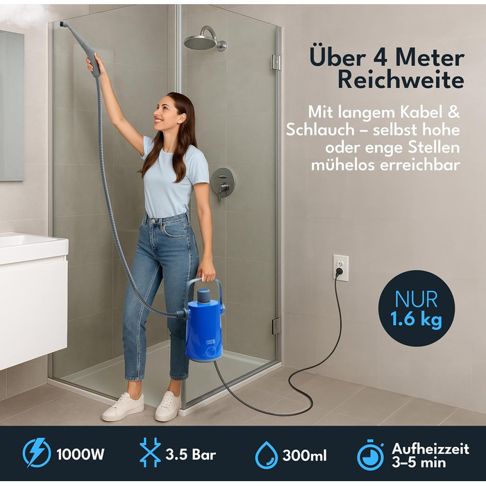 Електричний пароочисник LEBENLANG - 3,5 Bar, 1000W, 12 аксесуарів | Для дому, ванної кімнати, авто та вікон