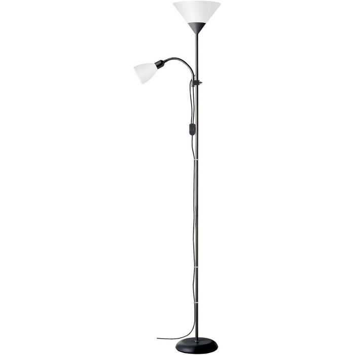 Торшер Brilliant Spari 1,8 м, чорний/білий, для вітальні, LED, з лампою для читання, зручне керування, підходить для будь-якої оселі