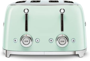 Тостер Smeg TSF03WHEU 4 відділення пастельно-зелений, 6 режимів, розморожування, підігрів, функція бейгл, 2000 Вт
