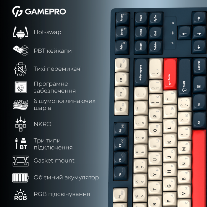 Бездротова механічна клавіатура GamePro Asgard Ragnar (MK285BL)