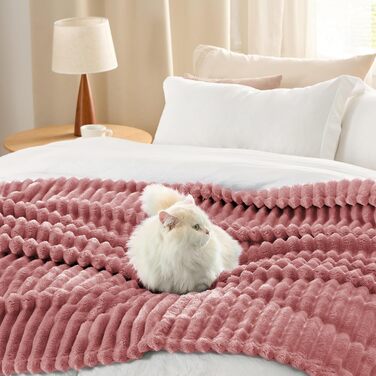 BEDSURE Плед великого розміру 220x240 см: вовняний, флісовий, для дивану, декору кімнати, теплий, м'який, XXL, білий (150 x 200 см, темно-рожевий)