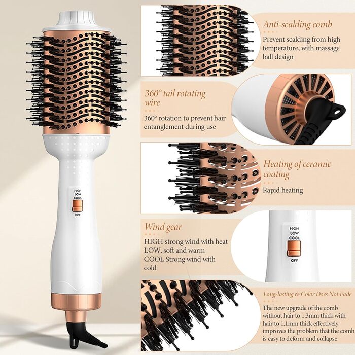Набір професійних фенів-щіток 3-в-1 Air Styler Whitegold: фен, щітка для волосся, випрямляч