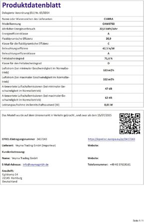 Похила витяжка CIARRA CBCB6750 (60 см, 350 м³/год), настінна, режим рециркуляції та відведення повітря, 3 швидкості, біла