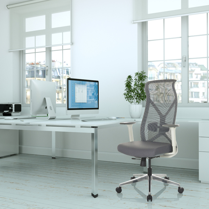 Обертове крісло / офісне крісло AZURRO WHITE сітка / тканина сіра hjh OFFICE