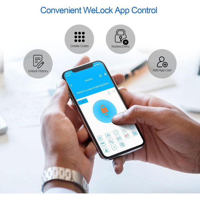 Електронний дверний замок WELOCK для вхідних дверей з PIN-кодом, Bluetooth, додатком, водонепроникний, для дверей 50-100 мм