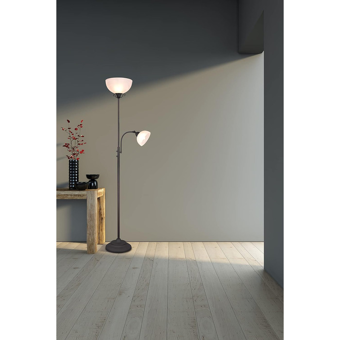 Торшер Reality Leuchten Country R46322024, металевий, колір іржі, біле алебастрове скло, 1x E27 та E14, ексклюзивний дизайн
