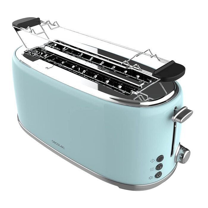 Тостер Cecotec Toast&Taste 1600 Retro Double 1630W, нержавіюча сталь, 4 слоти, регульована потужність, синій ретро-дизайн