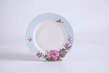 Чашка та блюдце з порцеляни Shabby Chic 19,1 см, десертна тарілка, синя, з пташкою, метеликом і квітами у подарунковій коробці, вінтажний стиль