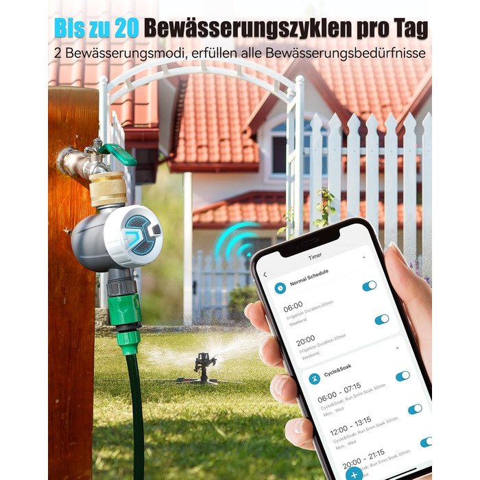 Таймер для поливу RainPoint WiFi, автоматична система поливу з латунним входом, режим циклу/замочування, керування через Smart APP (2.4 GHz WiFi/Bluetooth) для газону та саду