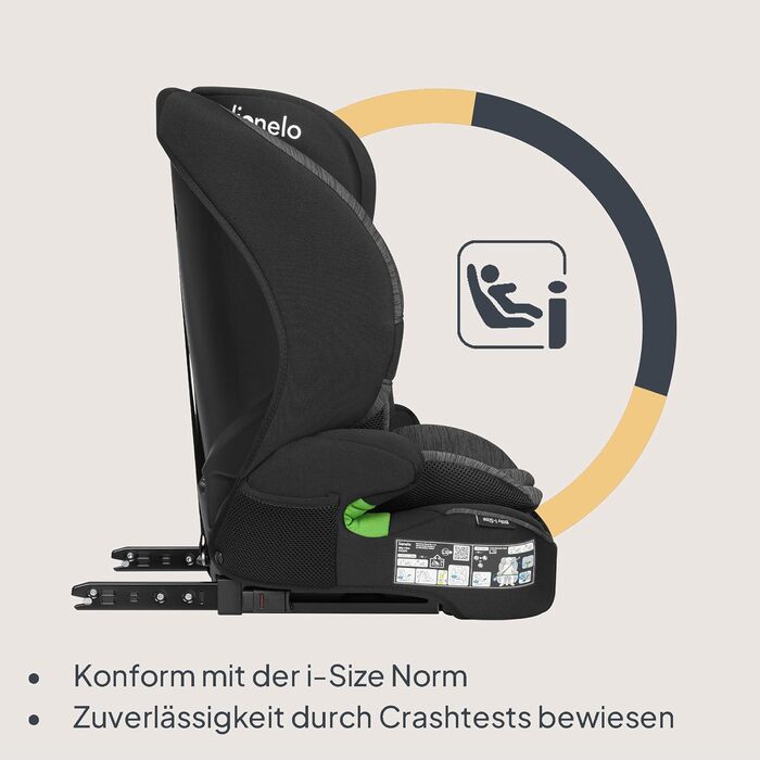 Автокрісло Lionelo Billy i-Size 76-150 см (15 міс - 12 років), ISOFIX, R129, чорно-сіре