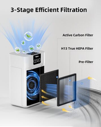 Очищувач повітря VEWIOR з HEPA-фільтром H13 для великих кімнат до 100 м², моніторинг якості повітря, авторежим, дитячий замок, для домашніх тварин та алергіків