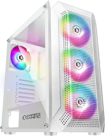 Ігровий корпус для ПК EMPIRE GAMING Ruby, білий, середній Tower ATX/MATX/ITX, акрилова бокова панель, ARGB підсвічування, 4 вентилятори 120 мм, MB Sync