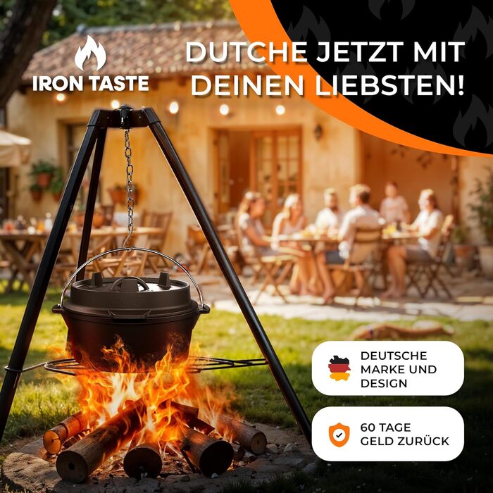Набір чавунних казанів Dutch Oven 12л з ніжками та знімачем кришки, чавунний казан для відкритого вогню на 10-16 осіб