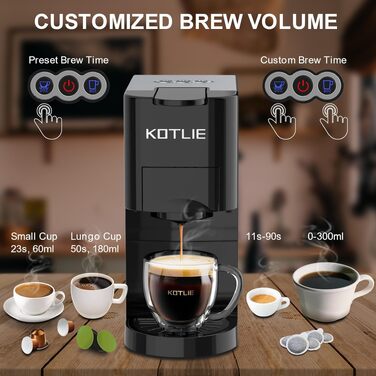 Кавомашина KOTLIE Espresso 4-в-1 для NES/Dolce Gusto/меленої кави/ESE (44мм), 19 Бар, Чорна