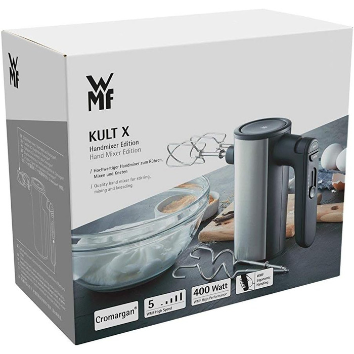 Ручний міксер WMF Kult X Edition: потужний, з 5 швидкостями та турбо-функцією, Cromargan матовий чорний