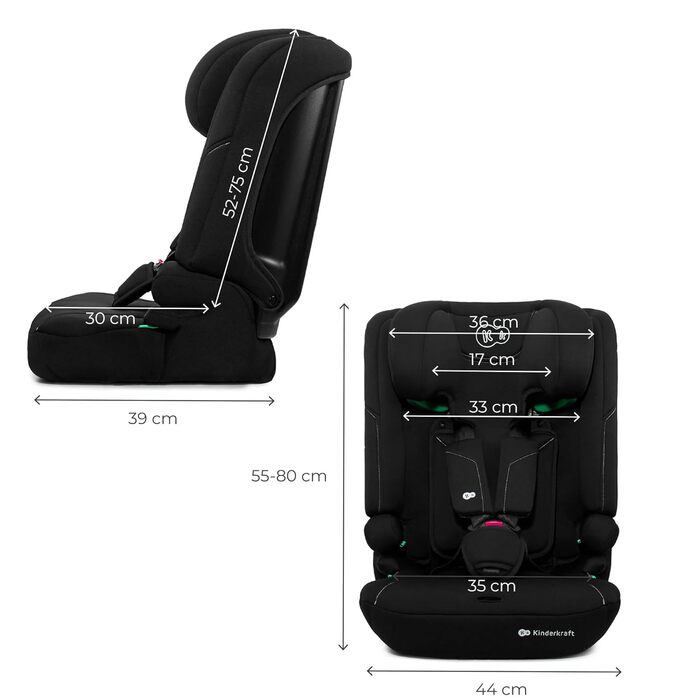 Автокрісло Kinderkraft I-COMFY 76-150 см, Регульоване, Чорне. Система Easy Grow, 5-точкові ремені безпеки, Легке встановлення