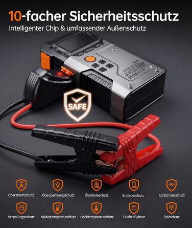 Бустер для автомобіля Starthilfe Powerbank 6000A — Пусковий пристрій для всіх типів авто, чорно-сірий