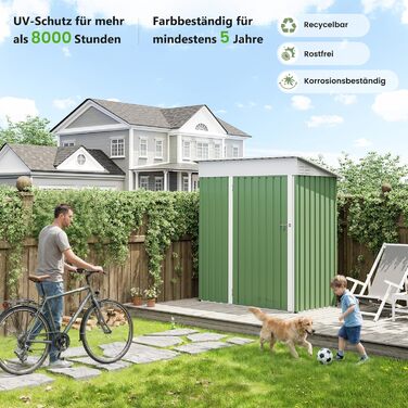 Металевий садовий будиночок UDPATIO 4 м³ (228x121x181 см) – для двору, інструментів, велосипедів, оцинкована сталь, з замком, зелений