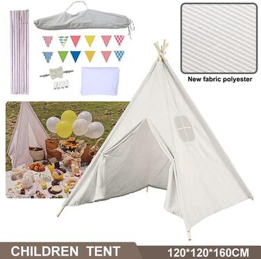 Kinder Tipi Zelt - класичне індіанське намет для дітей, бавовняний намет для дівчаток та хлопчиків з сумкою, складане ігрове домік для дому або на вулицю