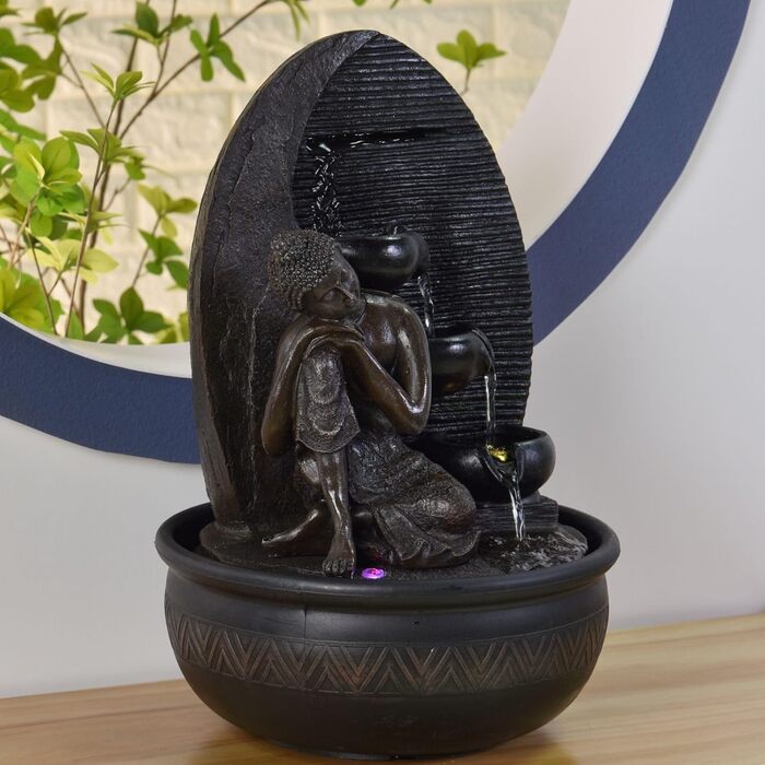 Декоративний фонтан Zen'Light Будда Grace з кольоровою LED-підсвіткою для медитації та релаксації, безшумний насос, знімна скульптура, висота 40 см
