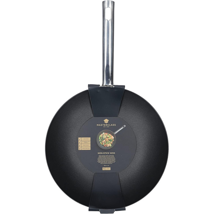 Wok MasterClass 30 см, 2 мм, вуглецева сталь, антипригарне покриття, сталевий ручка, для індукції, до 250°C