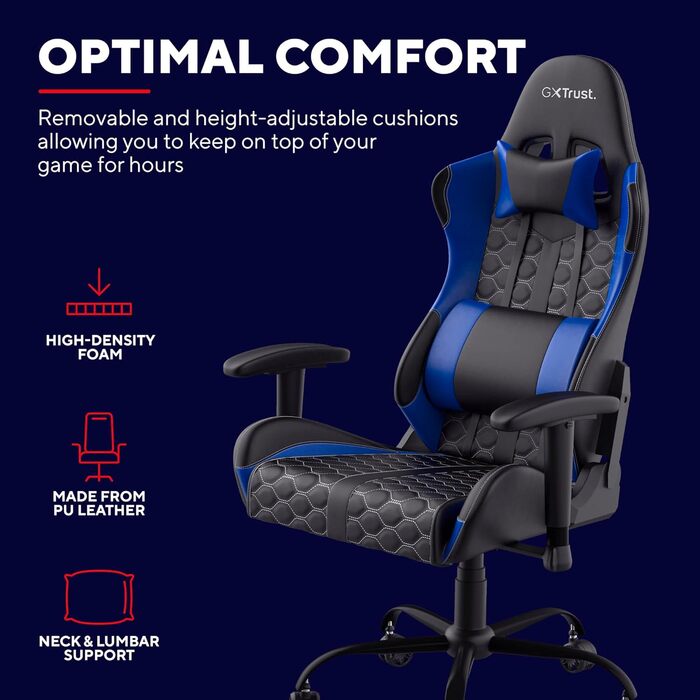 Ігрове крісло Trust Gaming GXT 708B Resto, 360° обертання, офісне, знімні подушки, регульована висота, для комп'ютера, синє