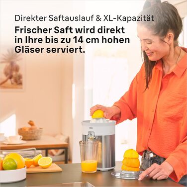 Цитрусовий прес Braun CitrusQuick 5 CJ5050 BK: Електричний, з автоматичним стартом/стопом, антикрапельним носиком, легке очищення, білий