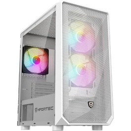 Nfortec DYS ігровий корпус для ПК Mini Tower (MATX), 3x 120 мм ARGB вентилятори, металева сітка, скляна бічна панель, білий