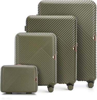 Набір валіз WITTCHEN GL Style з полікарбонату, 4 шт, оливковий, жорсткий корпус, 4 здвоєних колеса, кодовий замок, телескопічна ручка, дорожній комплект