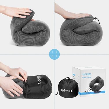 Подушка для шиї HOMIEE, подушка для подорожей, автомобіль, memory foam, ортопедична, для сну, офісу, подорожей (сіра)