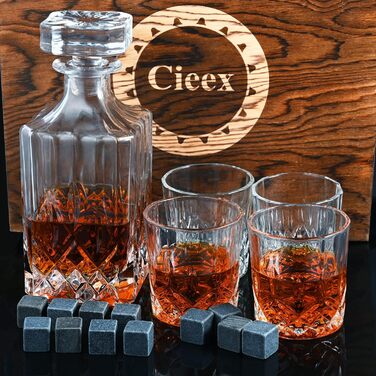 Набір для віскі Cieex: графин 750 мл, 4 склянки 220 мл, 12 каменів, подарункова коробка, прозорий, подарунок чоловіку