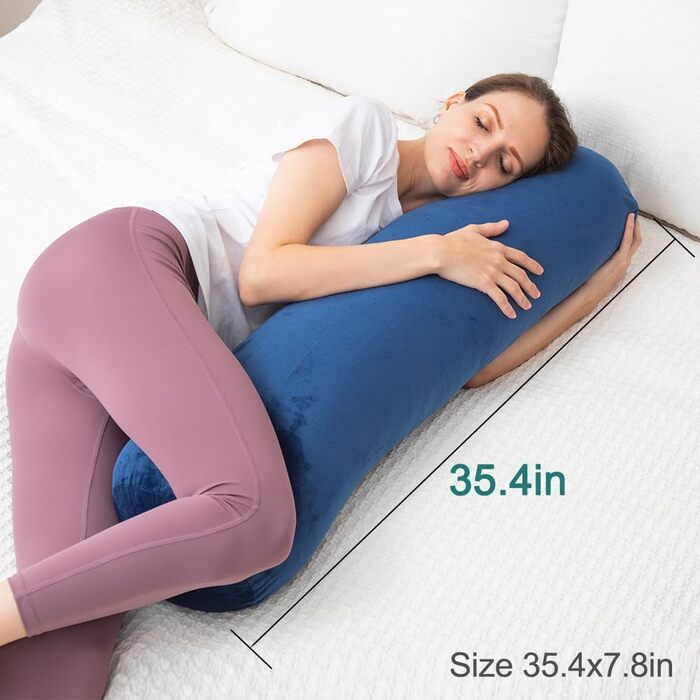 Подушка для сну на весь тіло AS AWESLING з ефектом пам'яті (Memory Foam), 90 x 20 см, синя — ортопедична подушка-болстер для дорослих