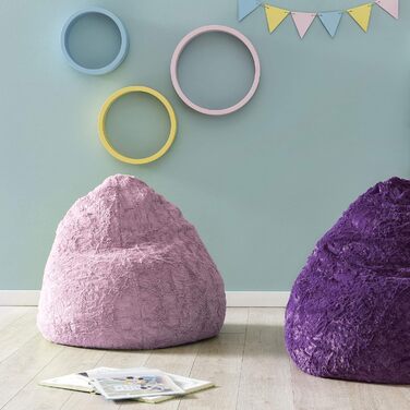 Дитячий пуф Lumaland Fluffy, м'який плюш, 60x45 см, знімний чохол, для кімнати дівчат та хлопців, 120 л, темно-фіолетовий