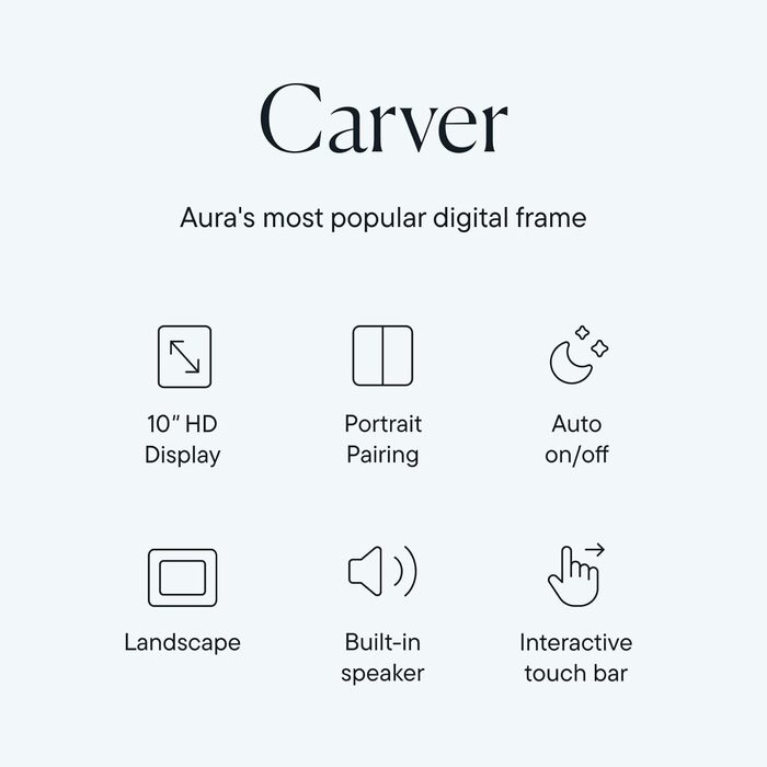 Розумний цифровий фотоальбом Aura Carver 10.1 дюйми HD Wi-Fi Cloud, безлімітний хмарний сховище, відправка фото з будь-якого місця - Gravel 10' - Чорний