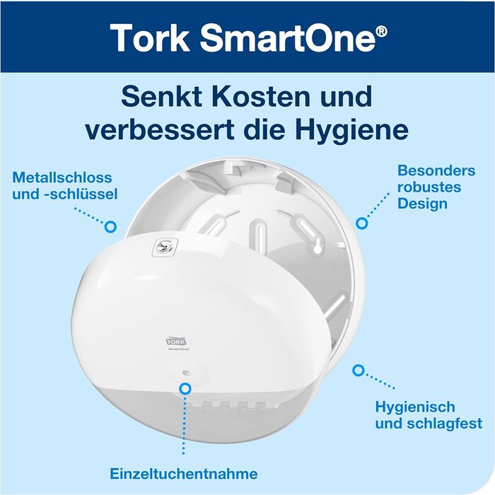 Tork SmartOne® диспенсер для туалетного паперу, білий, висока місткість, лінія Elevation, T8, сучасний дизайн