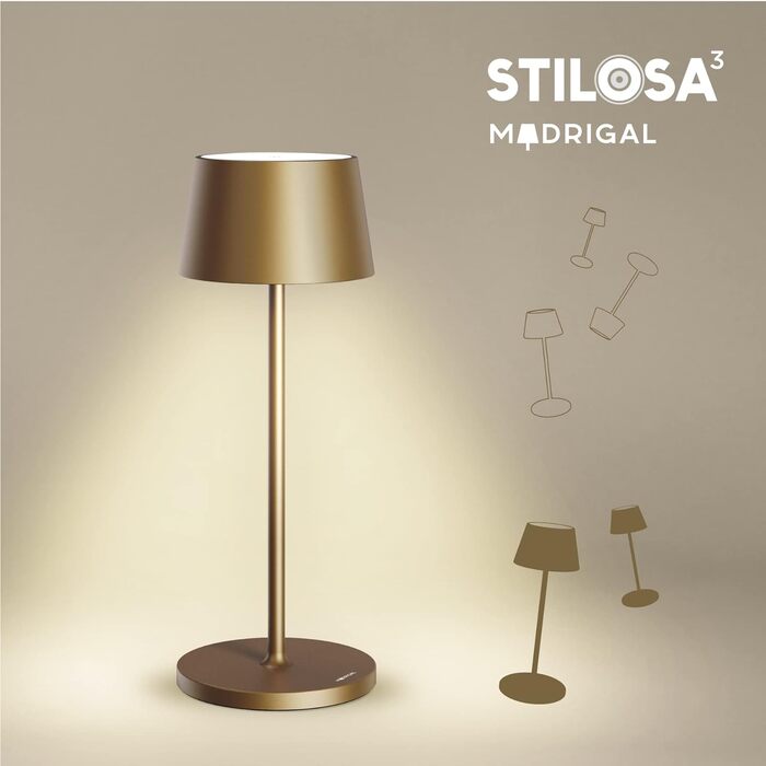 Стільова LED акумуляторна настільна лампа Stilosa 3, затемнювана, IP54, для дому та вулиці, 30 см, темне золото, дизайнерська, USB-C, тепле світло