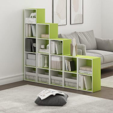 Furinno Pasir 4-рівнева відкрита книжкова полиця, зелено-біла, кубічна конструкція