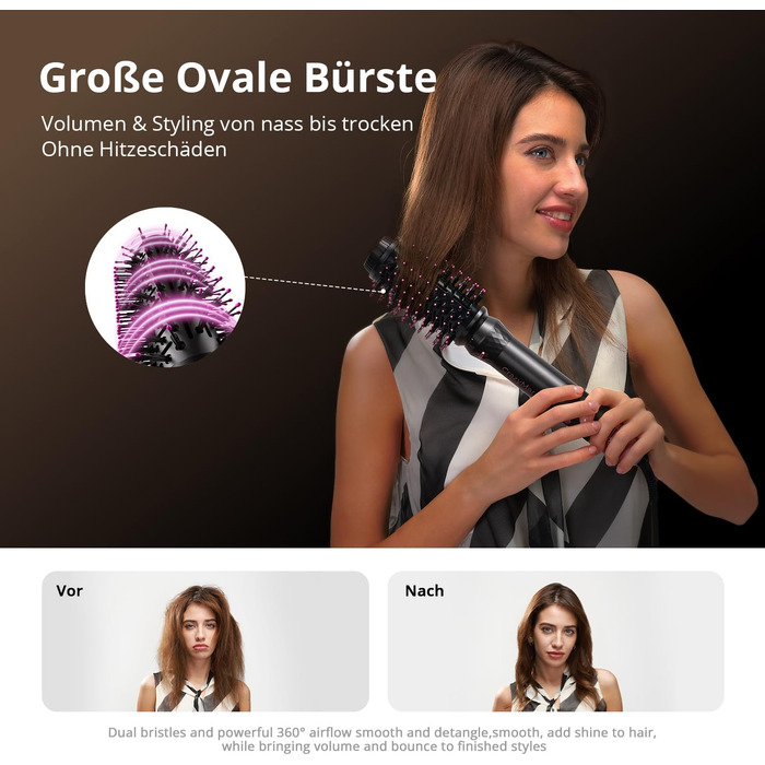 CrazyMar Airstyler 7-в-1: Фен-щітка з іонізацією, автоматичний стайлер для волосся, випрямляч та плойка (чорний)
