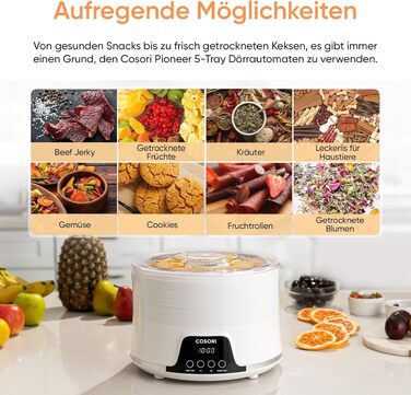 Дегідратор Cosori Food Dehydrator, сушарка для овочів та фруктів, 650 Вт, 5 лотків, таймер на 48 год, діапазон температур 35-75°C, білий