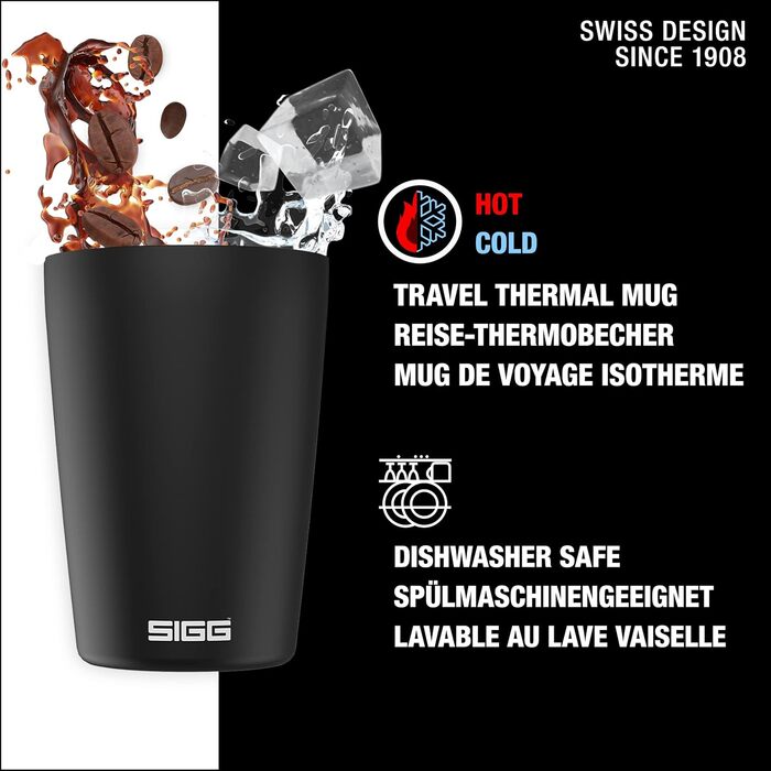 Кружка SIGG Neso Pure Ceram з Tritan-кришкою, нержавіюча сталь 18/8, 0.3/0.4L, чорна, миється в посудомийній машині, BPA-free