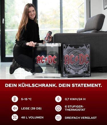 Міні-холодильник °CUBES AC/DC 48 л з скляними дверцятами для напоїв – бар, офіс, геймінг | Тихий та енергоефективний