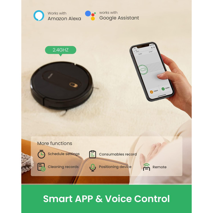 Робот-пилосос Vactidy Nimble T6 з потужністю 2800 Па, автономія 120 хв, керування через Alexa, Google Assistant, Siri та мобільний додаток, чорний