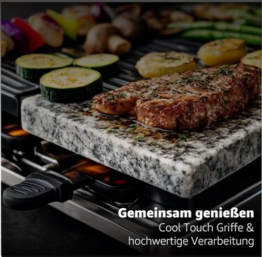 Набір для раклету 8er Raclette – гриль для столу з пательнями та скребком, антипригарна гриль-пластина та кам'яна пластина, прямокутна форма