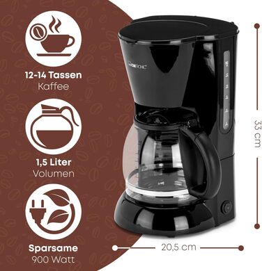 Кавоварка Clatronic KA 3473 чорна, 1,5 л, на 12-14 чашок, фільтр, захист від крапель, 900 Вт