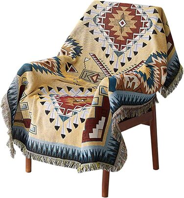 Плед Boho HOORDRY 130×180 см – в'язаний, з китицями, універсальний покривало для дивана, ліжка, крісла, м'яка ковдра-декор