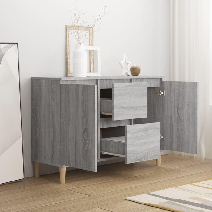 Комод vidaXL з 2 шухлядами і 2 дверцятами, сіро-дубовий Sonoma, 103,5x35x70 см, деревостружкова плита, багатофункціональна тумба для вітальні чи спальні